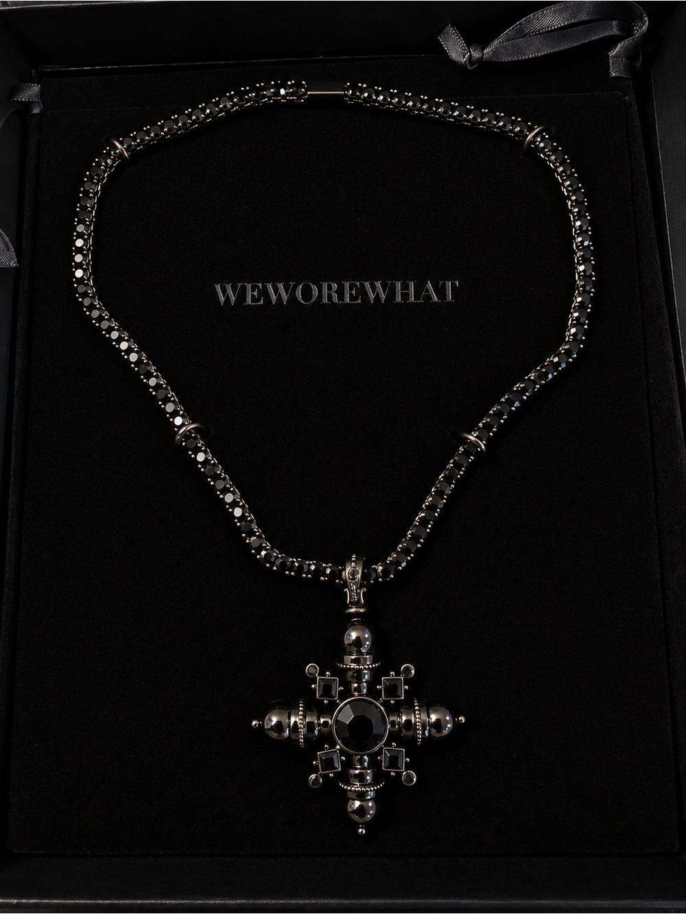 WeWoreWhat Black Rhinestone Crystal Pendant Necklace NWT